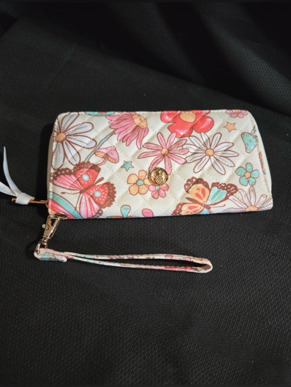 Simply Southern quilted Phone Wristlet Wallet cream floral butterfly print